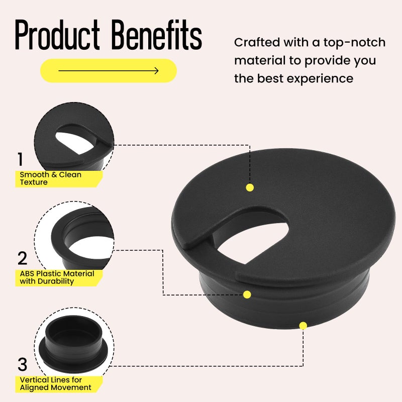 HONSNKS 2 Inch Desk Grommet, 6 Pcs 2 Inch ABS Plastic Cable Hole Cover, Tidy Cable Hole Cover Organizers for Office PC Computer Desk Cord Management (Black) - Image 3